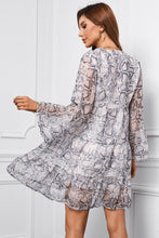 Load image into Gallery viewer, Printed Notched Neck Flare Sleeve Tiered Dress

