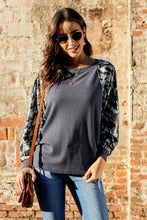 Load image into Gallery viewer, Camouflage Boat Neck Raglan Sleeve Top
