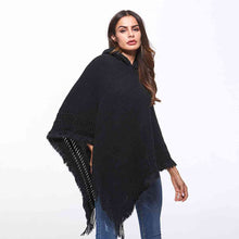 Load image into Gallery viewer, Openwork Fringe Hem Hooded Poncho
