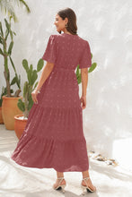 Load image into Gallery viewer, Swiss Dot Tied Surplice Short Sleeve Dress
