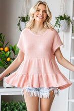Load image into Gallery viewer, Waffle-Knit Buttoned Ruffle Hem Top
