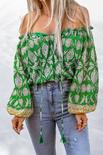 Load image into Gallery viewer, Printed Tassel Tie Balloon Sleeve Blouse
