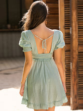 Load image into Gallery viewer, Swiss Dot Frill Trim Smocked Waist Mini Dress
