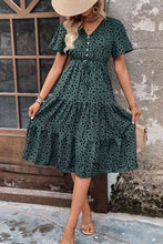 Load image into Gallery viewer, Printed Buttoned V-Neck Flutter Sleeve Dress
