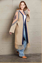 Load image into Gallery viewer, Double Take Geometric Fringe Hem Open Front Duster Cardigan
