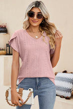 Load image into Gallery viewer, Eyelet V-Neck Petal Sleeve T-Shirt
