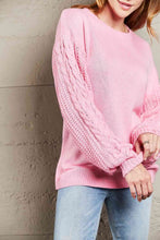 Load image into Gallery viewer, Double Take Round Neck Cable-Knit Dropped Shoulder Sweater

