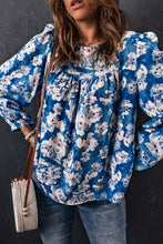 Load image into Gallery viewer, Floral Balloon Sleeve Round Neck Blouse
