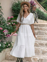 Load image into Gallery viewer, Tie Neck Short Sleeve Ruffle Hem Dress
