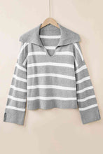 Load image into Gallery viewer, Striped Collared Neck Slit Sweater
