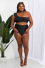 Load image into Gallery viewer, Marina West Swim Seaside Romance Ruffle One-Shoulder Bikini in Black
