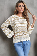 Load image into Gallery viewer, Wavy Stripe Scalloped Hem Openwork Knit Top
