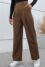 Load image into Gallery viewer, Button-Fly Pleated Waist Wide Leg Pants with Pockets
