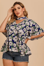 Load image into Gallery viewer, Plus Size Floral Flutter Sleeve Cutout Blouse
