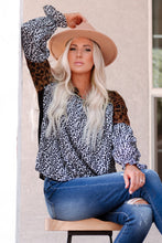 Load image into Gallery viewer, Animal Print Color Block  V-Neck Flounce Sleeve Blouse
