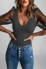 Load image into Gallery viewer, Spliced Mesh Puff Sleeve Blouse
