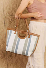 Load image into Gallery viewer, Fame Striped In The Sun Faux Leather Trim Tote Bag
