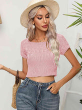 Load image into Gallery viewer, Cable-Knit Round Neck Short Sleeve Knit Top
