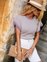 Load image into Gallery viewer, Contrast Round Neck Short Sleeve Knit Top
