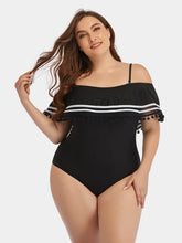 Load image into Gallery viewer, Plus Size Striped Cold-Shoulder One-Piece Swimsuit
