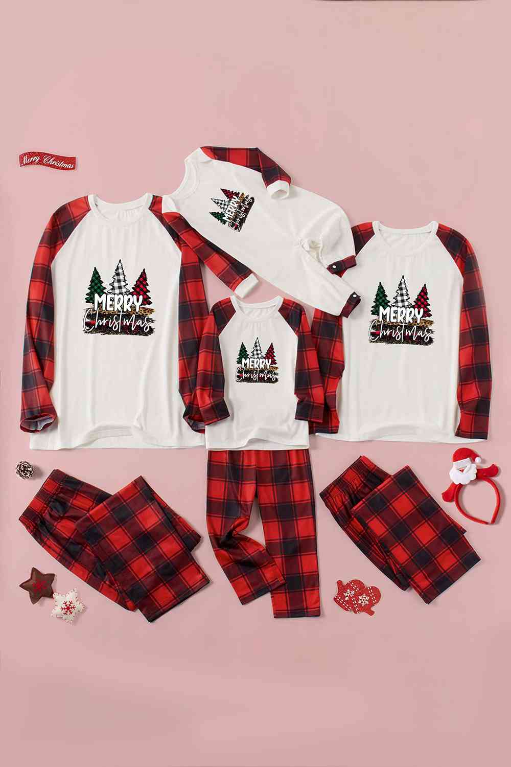 MERRY CHRISTMAS Graphic Top and Plaid Pants Set