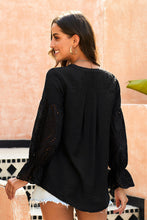 Load image into Gallery viewer, Eyelet Button Front Notched Neck Blouse
