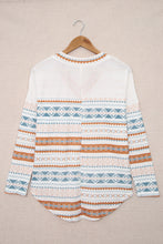 Load image into Gallery viewer, Geometric Print V-Neck Curved Hem Top
