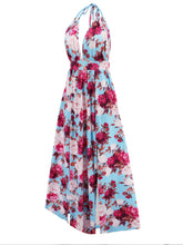 Load image into Gallery viewer, Slit Backless Printed Halter Neck Dress
