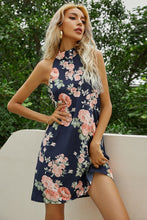 Load image into Gallery viewer, Floral Tied Sleeveless Grecian Neck Mini Dress
