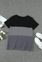 Load image into Gallery viewer, Color Block Side Slit Round Neck T-Shirt
