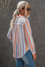 Load image into Gallery viewer, Striped Button-Up Curved Hem Shirt with Breast Pocket

