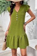 Load image into Gallery viewer, Buttoned Notched Neck Flutter Sleeve Dress
