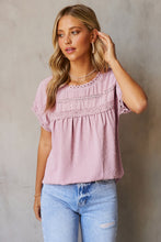 Load image into Gallery viewer, Swiss Dot Decorative Button Short Sleeve Blouse
