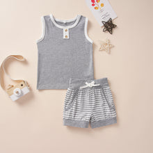 Load image into Gallery viewer, Decorative Button Tank and Striped Shorts Set
