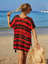 Load image into Gallery viewer, Tassel Openwork Striped V-Neck Cover Up
