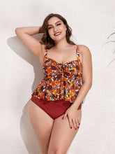 Load image into Gallery viewer, Plus Size Two-Tone Drawstring Sleeveless Tankini Set
