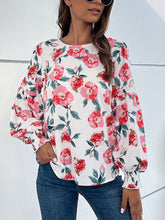 Load image into Gallery viewer, Floral Long Puff Sleeve Round Neck Blouse
