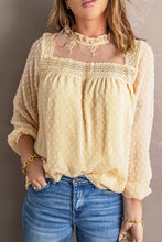 Load image into Gallery viewer, Swiss Dot Frill Neck Embroidered Keyhole Blouse
