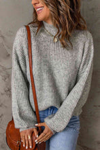 Load image into Gallery viewer, Heathered Balloon Sleeve Rib-Knit Sweater
