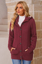 Load image into Gallery viewer, Cable-Knit Fleece Lining Button-Up Hooded Cardigan
