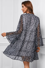Load image into Gallery viewer, Printed Notched Neck Flare Sleeve Tiered Dress
