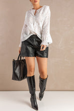 Load image into Gallery viewer, Eyelet Tie-Neck Long Flounce Sleeve Peplum Blouse
