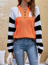 Load image into Gallery viewer, Color Block Tied Dropped Shoulder Sweater
