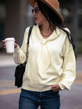 Load image into Gallery viewer, Tie Neck Dropped Shoulder Sweater
