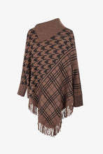 Load image into Gallery viewer, Houndstooth Turtleneck Fringe Hem Poncho
