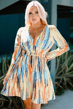 Load image into Gallery viewer, Printed V-Neck Long Puff Sleeve Mini Dress
