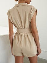 Load image into Gallery viewer, Belted Lapel Collar Romper with Pockets
