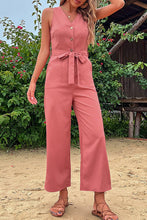 Load image into Gallery viewer, V-Neck Belted Sleeveless Jumpsuit with Pockets
