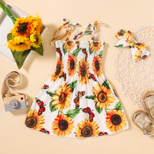 Load image into Gallery viewer, Sunflower Print Smocked Tie Shoulder Dress
