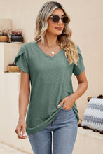 Load image into Gallery viewer, Eyelet V-Neck Petal Sleeve T-Shirt
